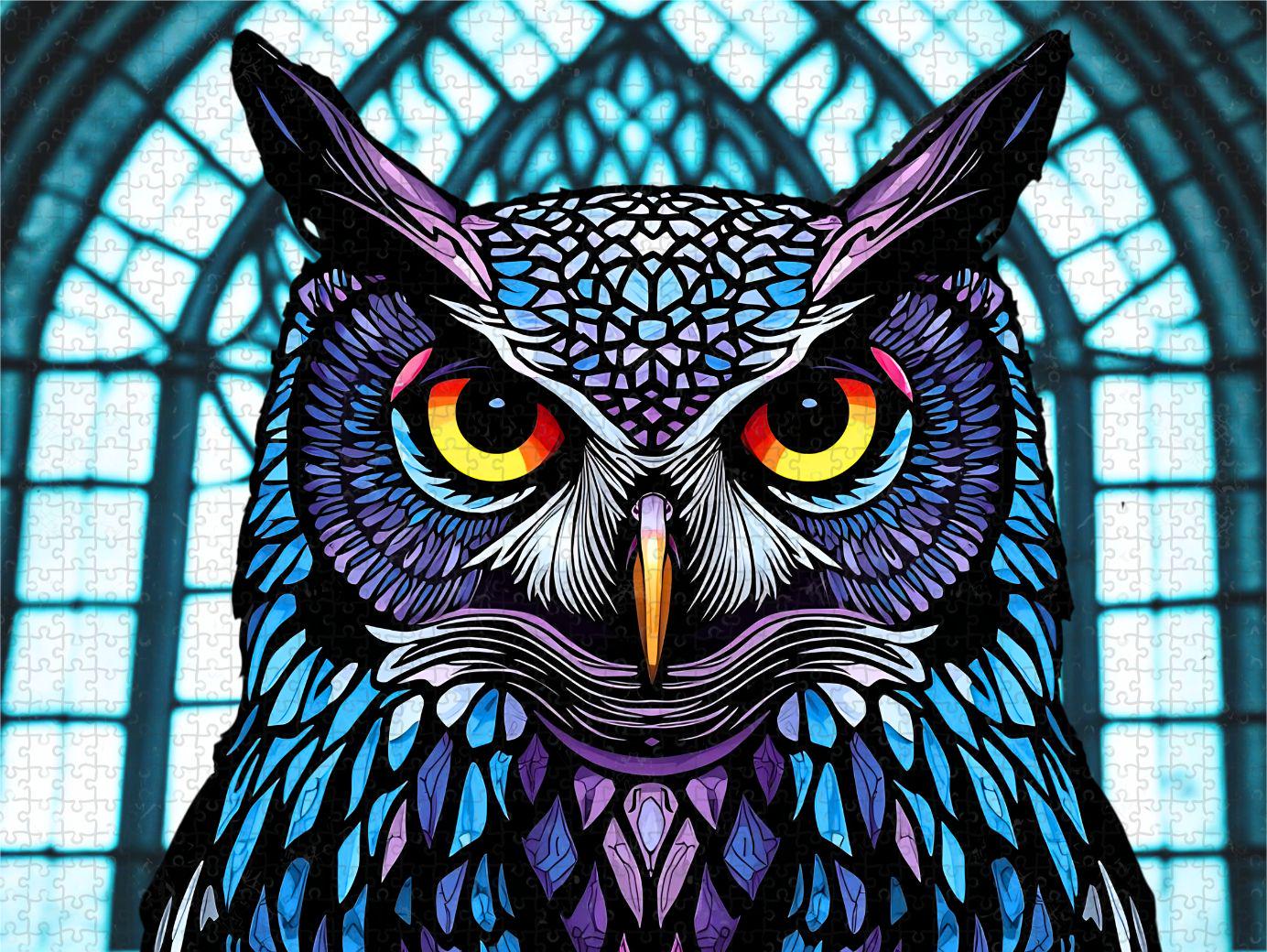 Stained Glass Owl Jigsaw Puzzle Colorful Night Owl Art, Fantasy Puzzle, Unique Gift for Adults, 100