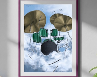 Surrealistisches Drum Kit Oberhalb des Himmels Surrealistisches Gemälde - Surreale Musik