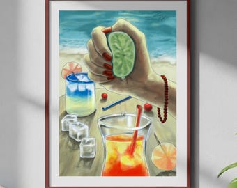 Beach tropische Getränke Sunny Day Poster Digitale Malerei