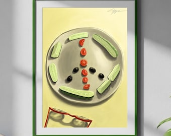 Peace Frühstück Poster mit gesundem Gemüse und Sonnenbrille