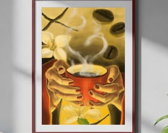 Kaffee und die Wärme der Liebe Surrealistischer Traum für Kaffeeliebhaber Poster