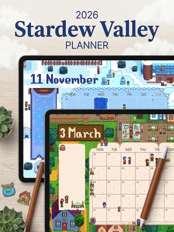 Aesthetic 2026 Stardew Valley Digital Life Planner - Cozy Pixel Art Daily, Weekly, Monthly Organizer | Gift for Cozy Gamers, PDF Download