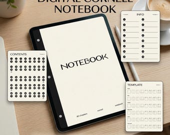 Digital Cornell Notebook for GoodNotes and Notability | 80 Chapters Hyperlinked Journal | Minimalist Black Beige Aesthetic iPad Planner