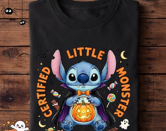 Stitch Halloween Shirt, Certified Little Monster Tee, Cute Trick or Treat T-Shirt