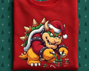 Bowser Christmas Sweatshirt, Santa Bowser Gift Crewneck, Cute Super Mario Holiday Sweater