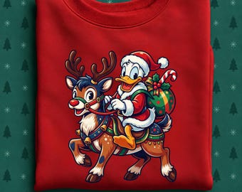 Donald Duck Christmas Sweatshirt, Santa Donald Reindeer Crewneck, Cute Disney Holiday Sweater