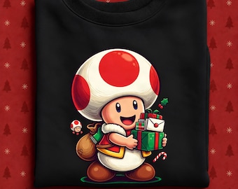 Toad Christmas Sweatshirt, Santa Toad Gift Crewneck, Cute Super Mario Holiday Sweater