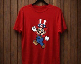 Camiseta patriótica de Mario con la bandera estadounidense y el águila, camiseta del Día de la Independencia, camiseta del 4 de julio