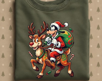 Goofy Christmas Sweatshirt, Santa Goofy Reindeer Crewneck, Cute Disney Holiday Sweater