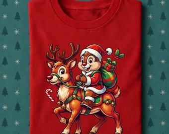 Chip Christmas Shirt, Santa Chip Reindeer Tee, Cute Disney Holiday T-Shirt