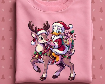 Daisy Duck Christmas Sweatshirt, Santa Daisy Reindeer Crewneck, Cute Disney Holiday Sweater