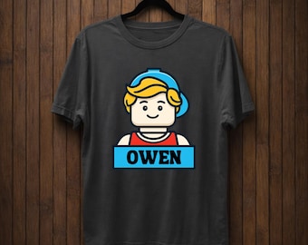 Camiseta personalizada de bloques de construcción para niño de cumpleaños, camiseta de bloques personalizada