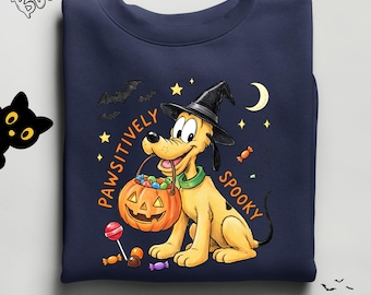 Pluto Halloween Crewneck, Witch Hat Dog Sweatshirt, Cute Spooky Season Sweater