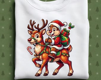 Chip Christmas Sweatshirt, Santa Chip Reindeer Crewneck, Cute Disney Holiday Sweater