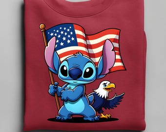 Stitch 4th of July Patriotic Sweatshirt, American Flag Eagle Hoodie