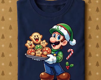 Luigi Christmas Shirt, Santa Luigi Cookie Tee, Cute Super Mario Holiday T-Shirt