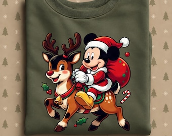 Mickey Christmas Sweatshirt, Santa Mickey Reindeer Crewneck, Cute Disney Holiday Sweater