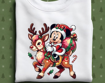 Minnie Christmas Sweatshirt, Santa Minnie Reindeer Crewneck, Cute Disney Holiday Sweater
