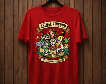 Camiseta de vacaciones familiares de Mario Safari, camiseta de aventura en el reino animal, camiseta a juego para viaje familiar a un parque temático para niños