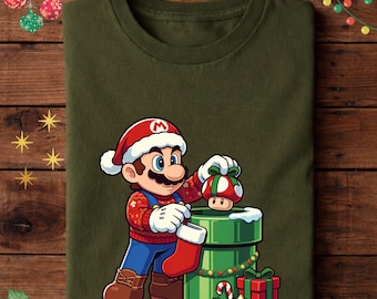 Mario Christmas Shirt, Santa Mario Holiday Tee, Cute Super Mario Xmas T-Shirt
