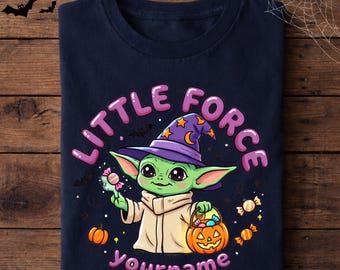 Grogu Halloween Shirt, Little Force Personalized Tee, Custom Name Trick or Treat T-Shirt