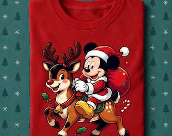 Mickey Christmas Shirt, Santa Mickey Reindeer Tee, Cute Disney Holiday T-Shirt