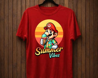 Funny Summer Mario T-Shirt, Retro Mario Beach Tee
