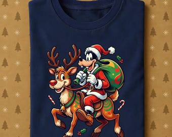 Goofy Christmas Shirt, Santa Goofy Reindeer Tee, Cute Disney Holiday T-Shirt