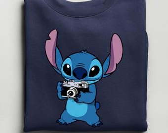 Camiseta de Stitch adorable, regalo para fotógrafos, camiseta kawaii de Disney Stitch