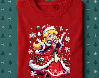 Princess Peach Christmas Shirt, Santa Peach Holiday Tee, Cute Super Mario Christmas T-Shirt