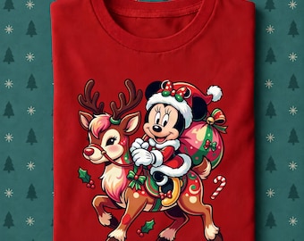 Minnie Christmas Shirt, Santa Minnie Reindeer Tee, Cute Disney Holiday T-Shirt