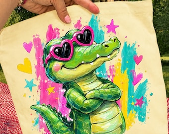 Cute Alligator PNG Digital Download, Funny Crocodile Sublimation Design, Colorful DTF Print, Sassy Gator Heart Sunglasses Shirt Graphic