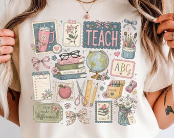 Teacher Appreciation PNG | Coquette Teacher Sublimation Design | Vintage Floral Shirt for Teachers | Cottagecore Back to School Download