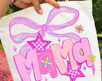 Mama PNG Sublimation Design | Coquette Bow Mama Shirt PNG | Pink Retro Mama Tshirt Design | Mothers Day Digital Download