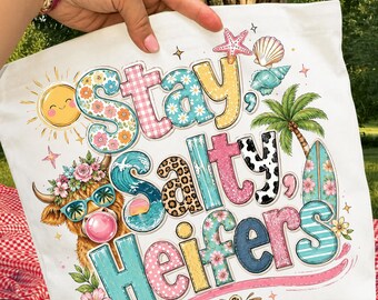Stay Salty Heifers PNG | Summer Beach Sublimation Design | Highland Cow Shirt PNG | Western Coastal Cowgirl Digital Download