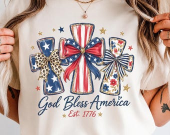 God Bless America PNG | Coquette Brush Stroke USA | Faith Patriotic Stars & Stripes | 4th of July Sublimation Shirt Design