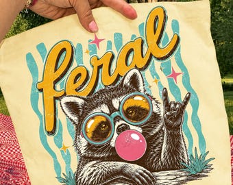 Feral Raccoon PNG Sublimation Design, Funny Trash Panda Shirt PNG, Retro Bubblegum Rock Tee Digital Download for Shirts