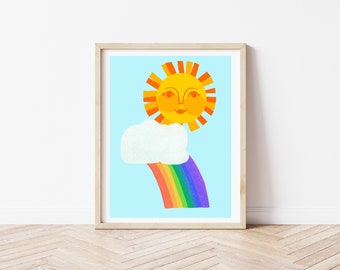 Sun and Rainbow Digital Art Print / Nursery Art Print / Mid Century Modern Kid's Wall Art / Rainbow Kid's Print / Digital Download