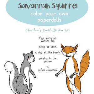 Bambole di carta stampabili, colorali da sole (Freddie la volpe e lo scoiattolo di Savannah)