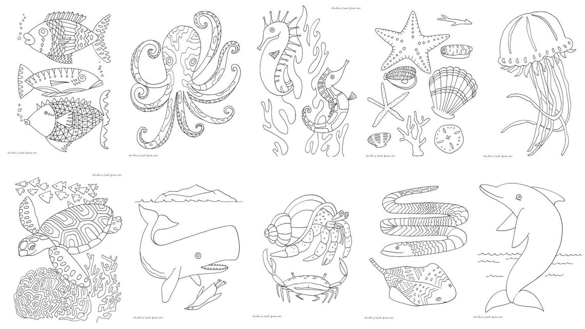 Printable Coloring Book SEA CREATURES - Etsy