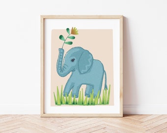 Elephant Art Print / Elephant Nursery Print / Mid Century Elephant Nursery Art