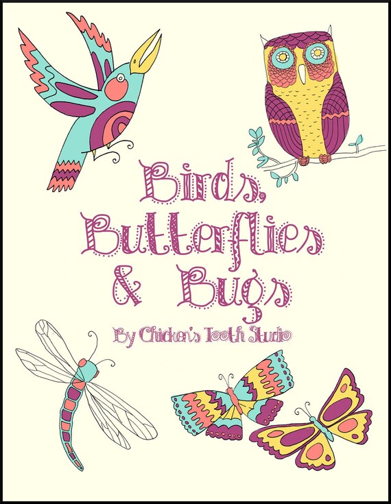 Download Printable Coloring Book Birds Butterflies Bugs Etsy