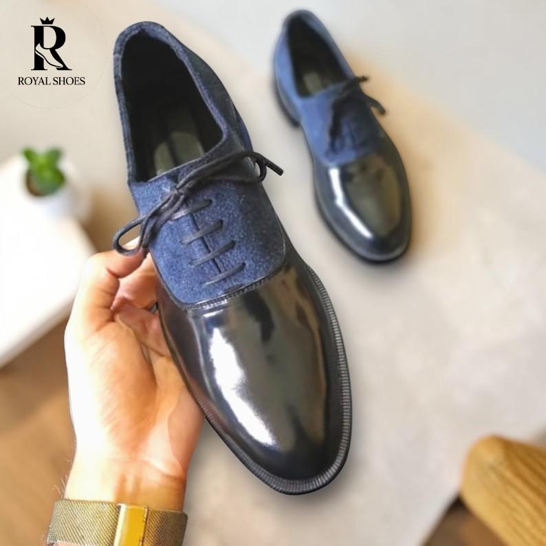 green emerald velvet dress Formal Navy Blue Leather Oxford Shoes for Men – HolloMen