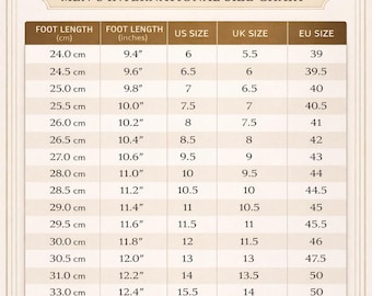 Shoe Size Chart customize All size by Royal shoes