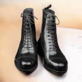 Handmade Black Leather Oxford Boots, Goodyear Welted Cap Toe Dress Shoes