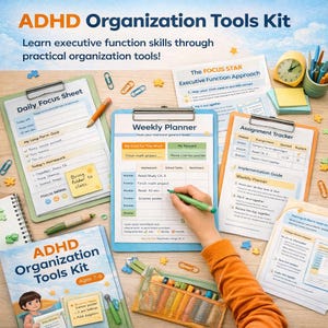 ADHD School Planner for Kids Printable | Homework Chart and Organization Tools | Executive Function and Focus Sheets Ages 7–9