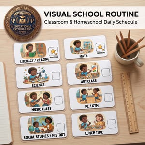 Tarjetas de horario visual para el aula y la educación en casa / Horario visual de rutina diaria / Herramienta de aprendizaje para autismo, TDAH y necesidades educativas especiales / Ritmo diario preescolar