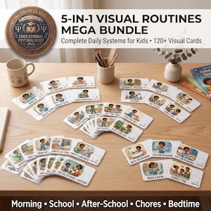 Mega-Paket mit 120 visuellen Stundenplankarten | PDF-Tagesablaufplan für Kinder | Verhaltens-Toolkit für ADHS, Autismus und Förderbedarf | Morgenroutine, Abendroutine, Schulaufgaben