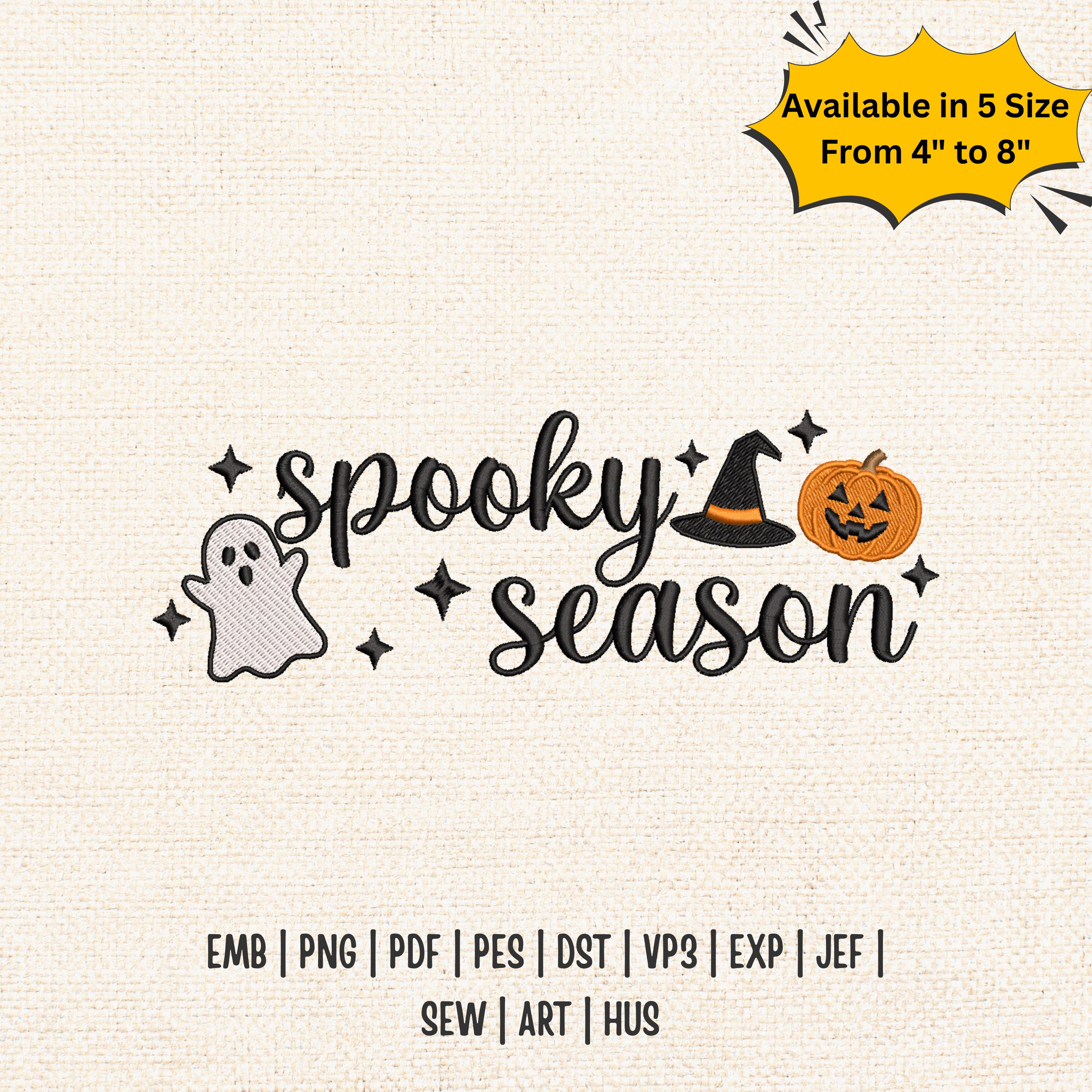 Spooky Season Icons Embroidery Design, Ghost and Bats Halloween Embroidery File, Spooky Frame PES DST