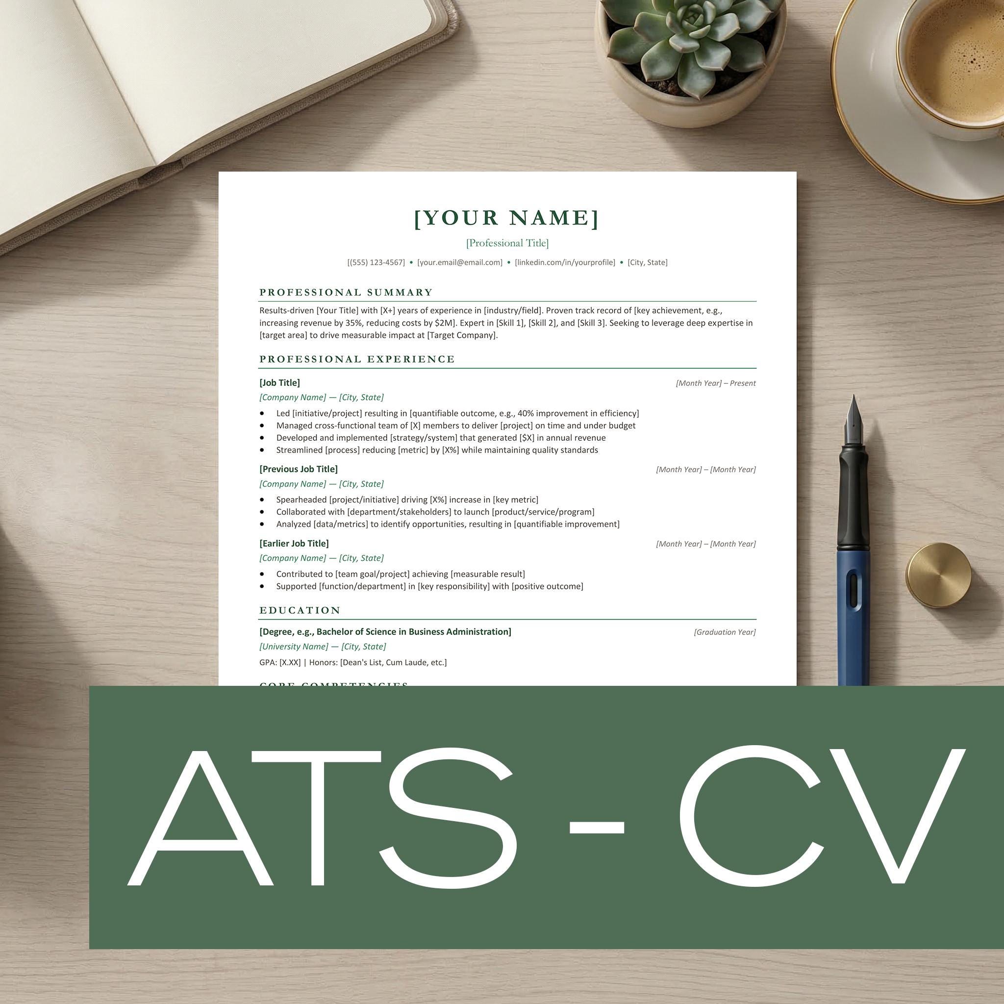 ATS Resume Template Bundle: Professional CV, Cover Letter (word, Google ...